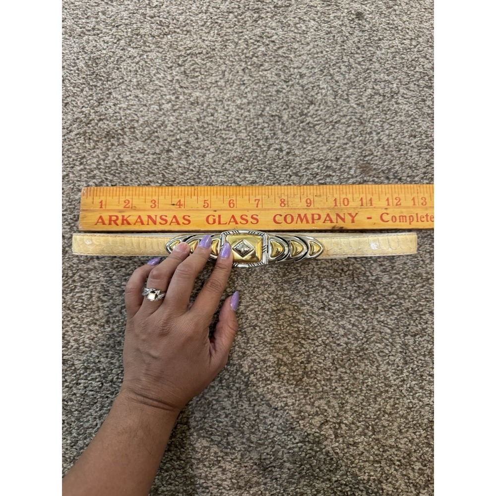 Dame Genuine Snakeskin Women's Yellow Belt Deco Gold Silver Hook Buckle